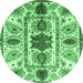 Round Machine Washable Oriental Emerald Green Modern Area Rugs, wshabs3380emgrn