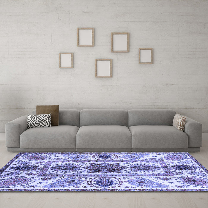 Machine Washable Oriental Blue Modern Rug in a Living Room, wshabs3380blu