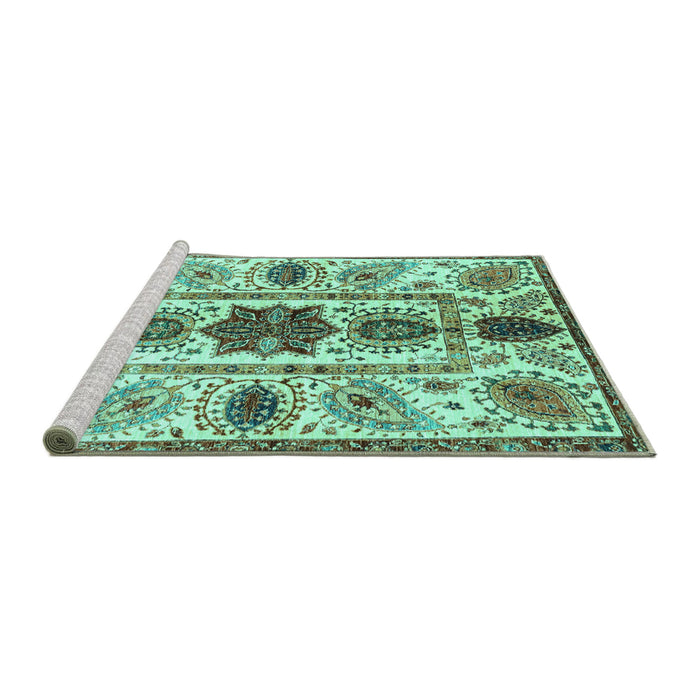 Sideview of Machine Washable Oriental Turquoise Modern Area Rugs, wshabs3380turq