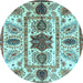 Round Machine Washable Oriental Light Blue Modern Rug, wshabs3380lblu