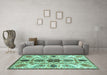 Machine Washable Oriental Turquoise Modern Area Rugs in a Living Room,, wshabs3380turq