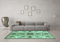 Machine Washable Oriental Turquoise Modern Rug, wshabs3380turq