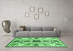 Machine Washable Oriental Emerald Green Modern Area Rugs in a Living Room,, wshabs3380emgrn