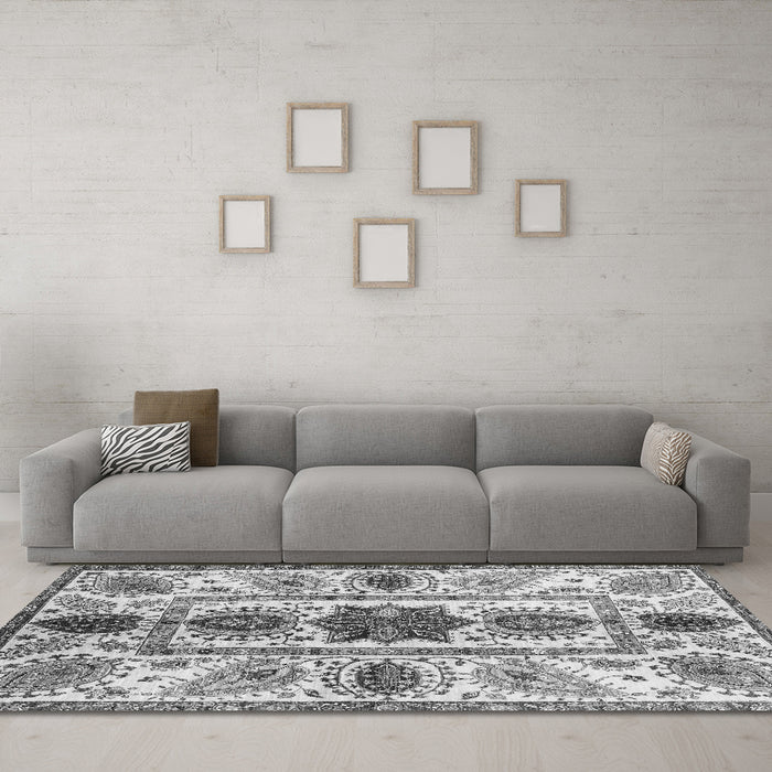 Machine Washable Oriental Gray Modern Rug in a Living Room,, wshabs3380gry