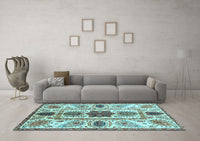 Machine Washable Oriental Light Blue Modern Rug, wshabs3380lblu