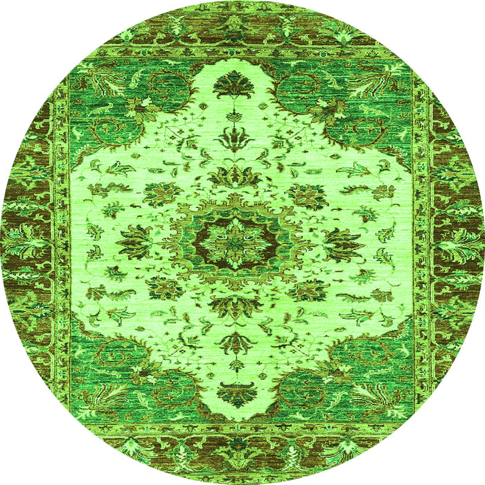 Round Machine Washable Oriental Green Modern Area Rugs, wshabs3381grn
