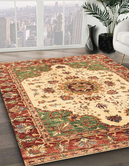Abstract Yellow Orange Oriental Rug in Family Room, abs3381