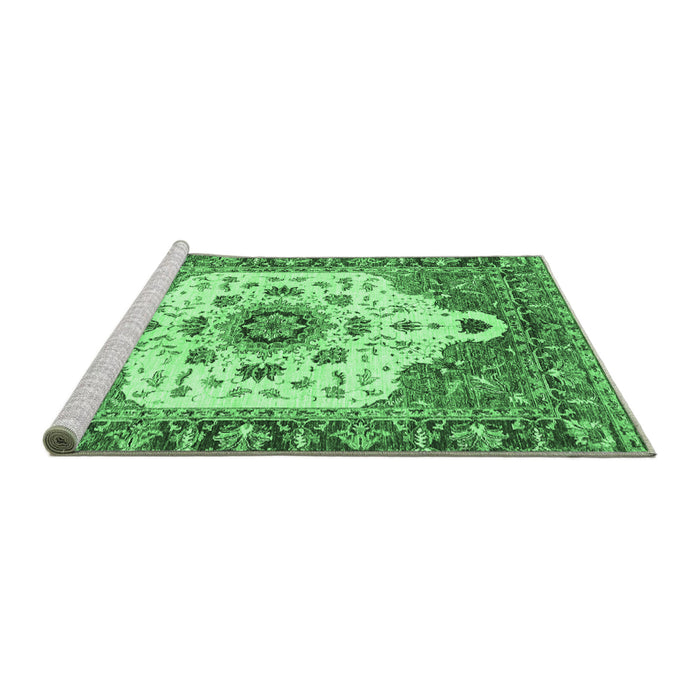 Sideview of Machine Washable Oriental Emerald Green Modern Area Rugs, wshabs3381emgrn