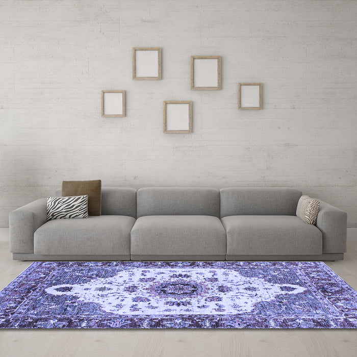 Machine Washable Oriental Blue Modern Rug in a Living Room, wshabs3381blu