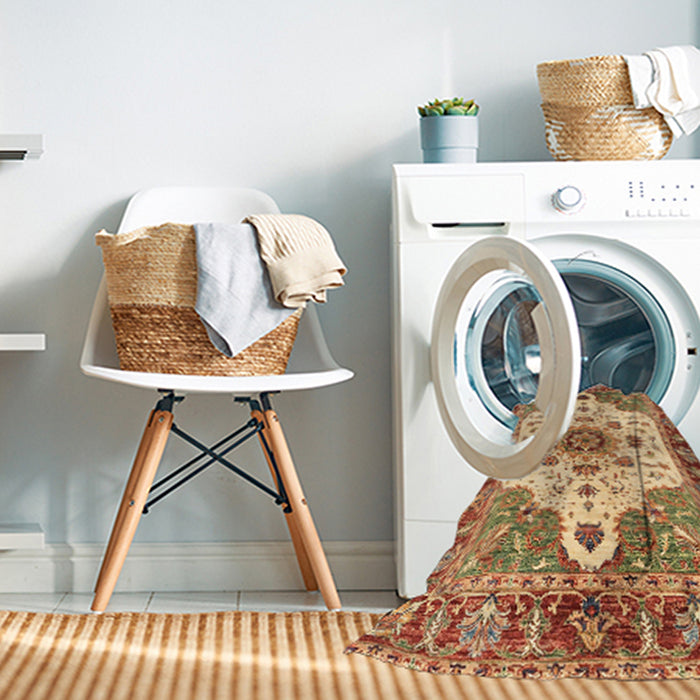 Machine Washable Abstract Yellow Orange Rug in a Washing Machine, wshabs3381