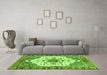 Machine Washable Oriental Green Modern Area Rugs in a Living Room,, wshabs3381grn