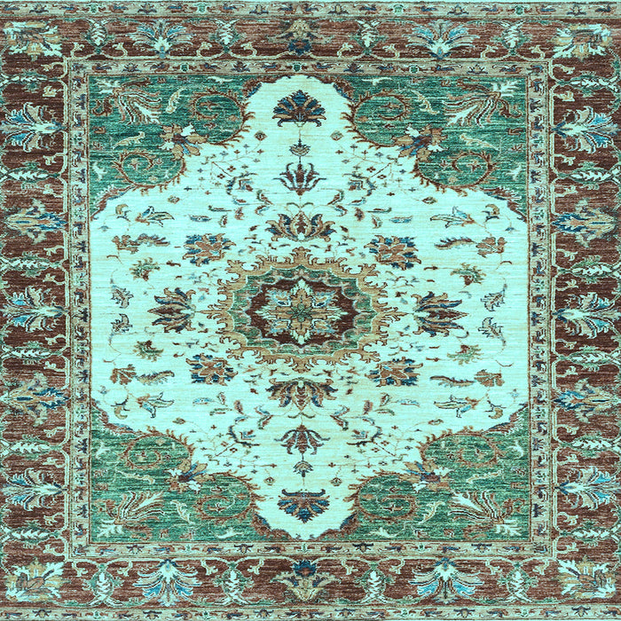 Square Machine Washable Oriental Light Blue Modern Rug, wshabs3381lblu