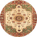 Round Abstract Yellow Orange Oriental Rug, abs3381