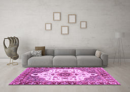 Machine Washable Oriental Purple Modern Area Rugs in a Living Room, wshabs3381pur