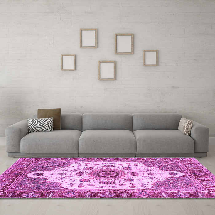 Machine Washable Oriental Purple Modern Area Rugs in a Living Room, wshabs3381pur