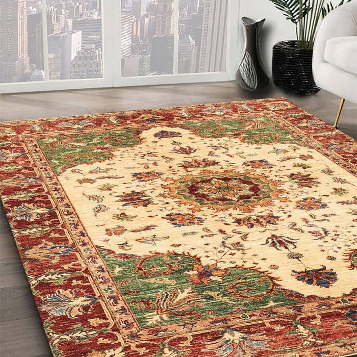 Abstract Yellow Orange Oriental Rug in Family Room, abs3381
