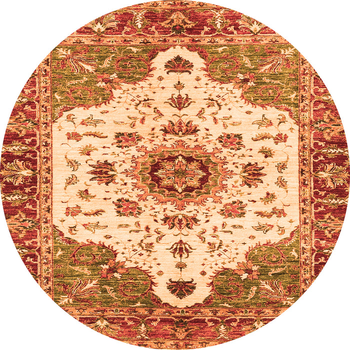 Round Machine Washable Oriental Orange Modern Area Rugs, wshabs3381org