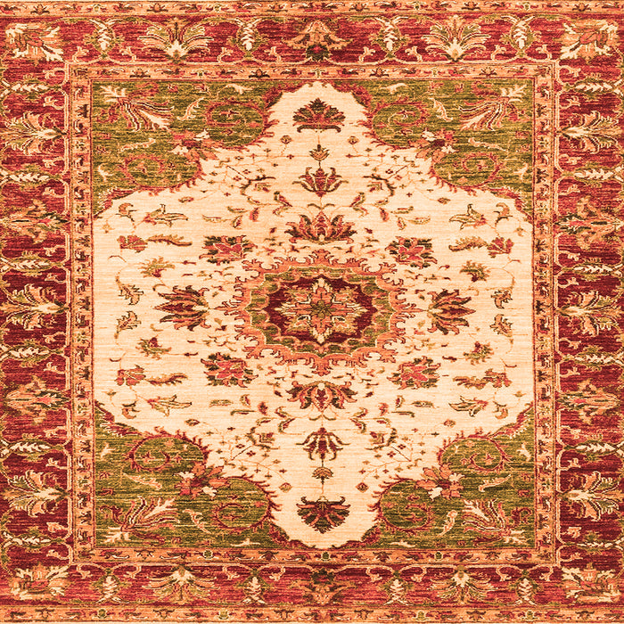 Square Machine Washable Oriental Orange Modern Area Rugs, wshabs3381org