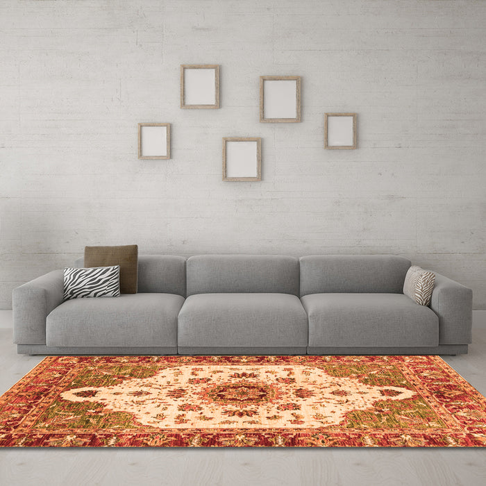 Machine Washable Oriental Orange Modern Area Rugs in a Living Room, wshabs3381org