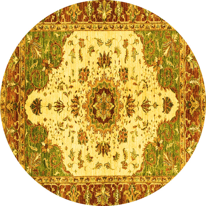 Round Machine Washable Oriental Yellow Modern Rug, wshabs3381yw