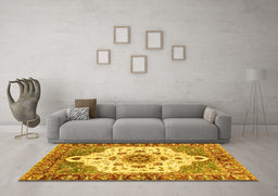 Machine Washable Oriental Yellow Modern Rug in a Living Room, wshabs3381yw