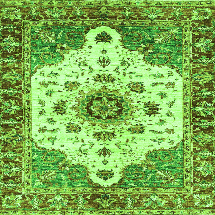 Square Machine Washable Oriental Green Modern Area Rugs, wshabs3381grn