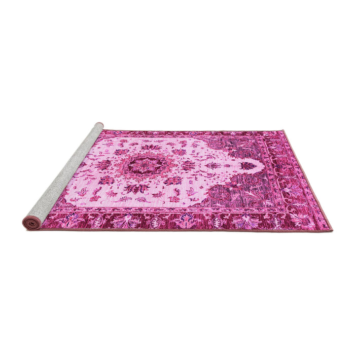 Sideview of Machine Washable Oriental Pink Modern Rug, wshabs3381pnk