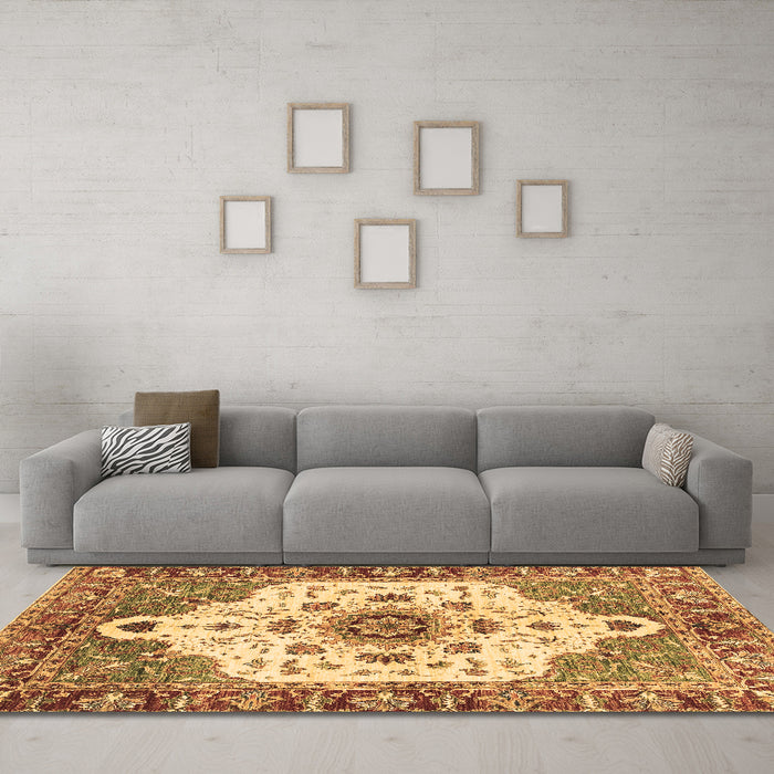 Machine Washable Oriental Brown Modern Rug in a Living Room,, wshabs3381brn