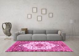 Machine Washable Oriental Pink Modern Rug in a Living Room, wshabs3381pnk