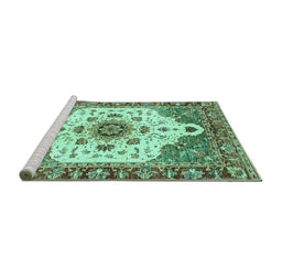 Sideview of Machine Washable Oriental Turquoise Modern Area Rugs, wshabs3381turq