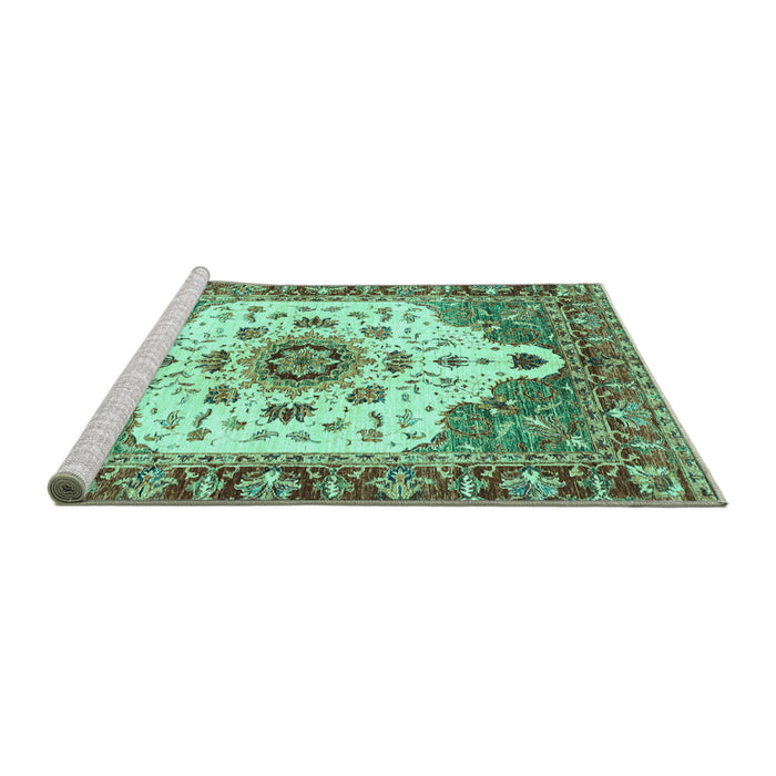 Sideview of Machine Washable Oriental Turquoise Modern Area Rugs, wshabs3381turq