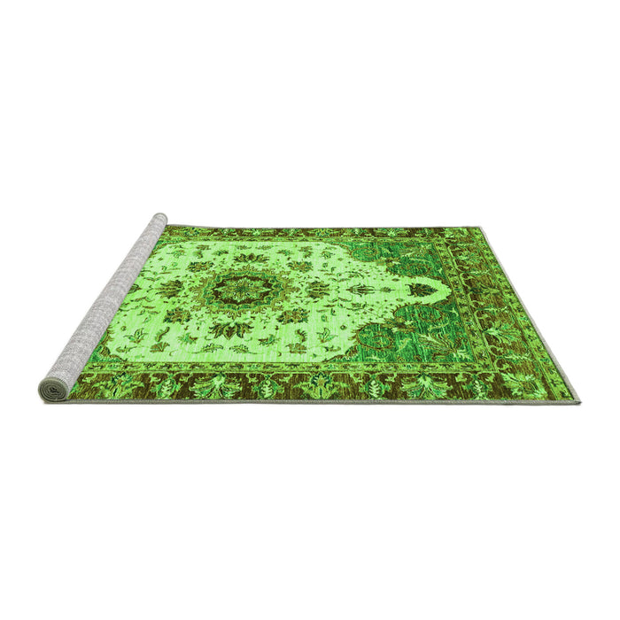 Sideview of Machine Washable Oriental Green Modern Area Rugs, wshabs3381grn
