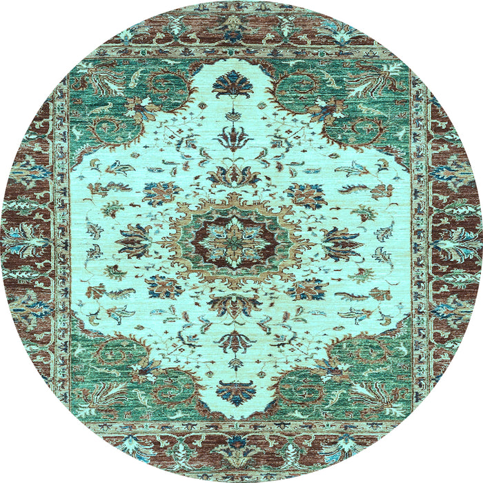 Round Machine Washable Oriental Light Blue Modern Rug, wshabs3381lblu