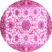 Round Machine Washable Oriental Pink Modern Rug, wshabs3382pnk