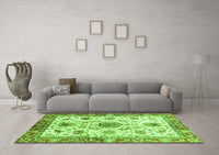 Machine Washable Oriental Green Modern Rug, wshabs3382grn