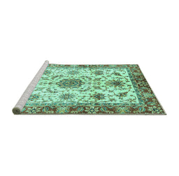 Sideview of Machine Washable Oriental Turquoise Modern Area Rugs, wshabs3382turq