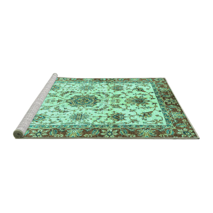 Sideview of Machine Washable Oriental Turquoise Modern Area Rugs, wshabs3382turq