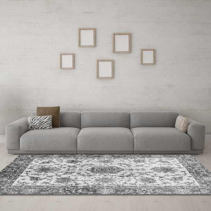 Machine Washable Oriental Gray Modern Rug in a Living Room,, wshabs3382gry