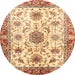 Round Machine Washable Abstract Mustard Yellow Rug, wshabs3382