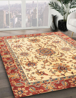 Machine Washable Abstract Mustard Yellow Rug in a Family Room, wshabs3382