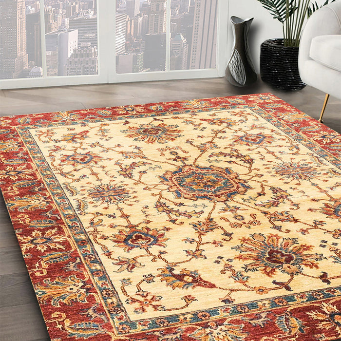 Machine Washable Abstract Mustard Yellow Rug in a Family Room, wshabs3382