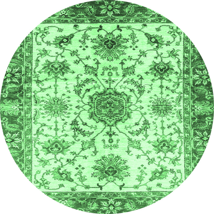 Round Machine Washable Oriental Emerald Green Modern Area Rugs, wshabs3382emgrn