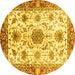 Round Machine Washable Oriental Yellow Modern Rug, wshabs3382yw