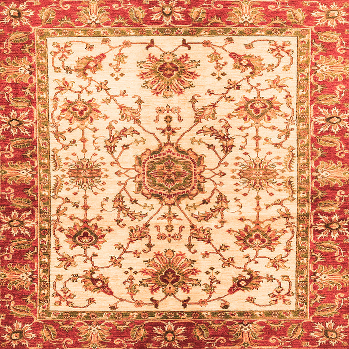 Square Machine Washable Oriental Orange Modern Area Rugs, wshabs3382org