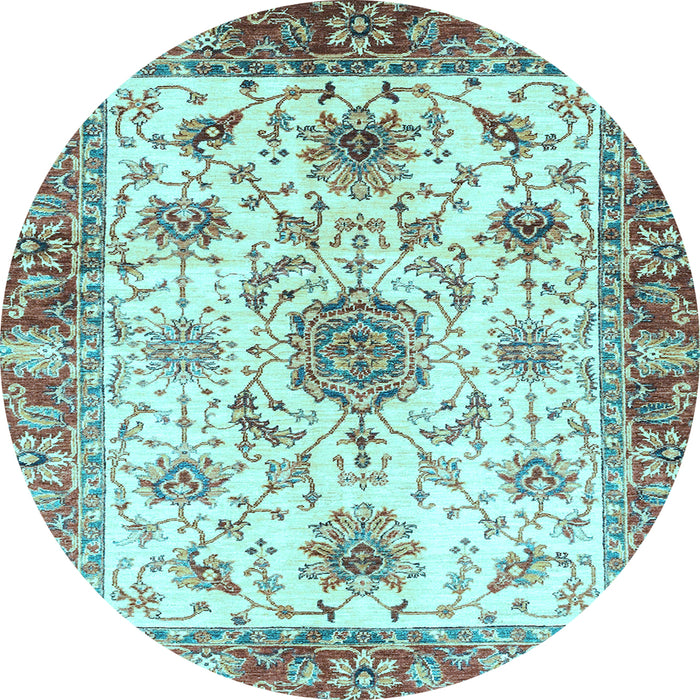 Round Machine Washable Oriental Light Blue Modern Rug, wshabs3382lblu