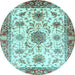 Round Machine Washable Oriental Light Blue Modern Rug, wshabs3382lblu