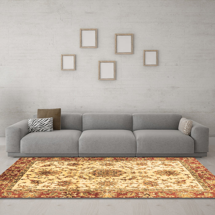 Machine Washable Oriental Brown Modern Rug in a Living Room,, wshabs3382brn