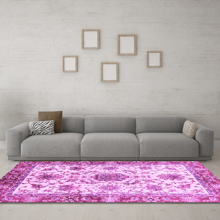 Machine Washable Oriental Purple Modern Area Rugs in a Living Room, wshabs3382pur
