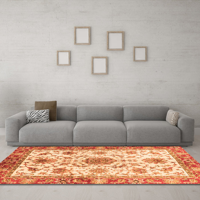 Machine Washable Oriental Orange Modern Area Rugs in a Living Room, wshabs3382org