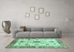 Machine Washable Oriental Turquoise Modern Area Rugs in a Living Room,, wshabs3382turq